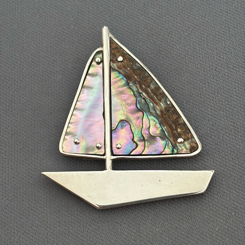 Sterling Silver Abalone Sailboat Pendant